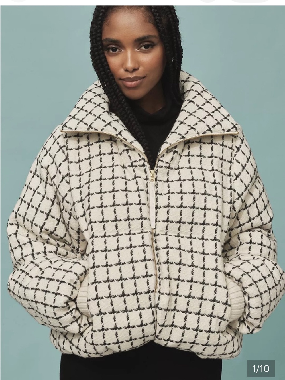 Varley Cream & Black Check Puffer Jacket